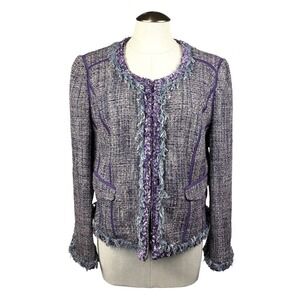 Robert Graham Women's‎ Geneva Jacket 12 Purple Tweed Fringe Trim Blazer Career